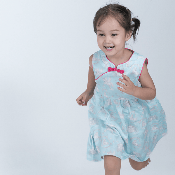 CNY Baby Girl Dress Unicorn & Carriage - Light Blue