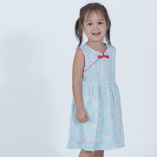 CNY Baby Girl Dress Unicorn & Carriage - Light Blue