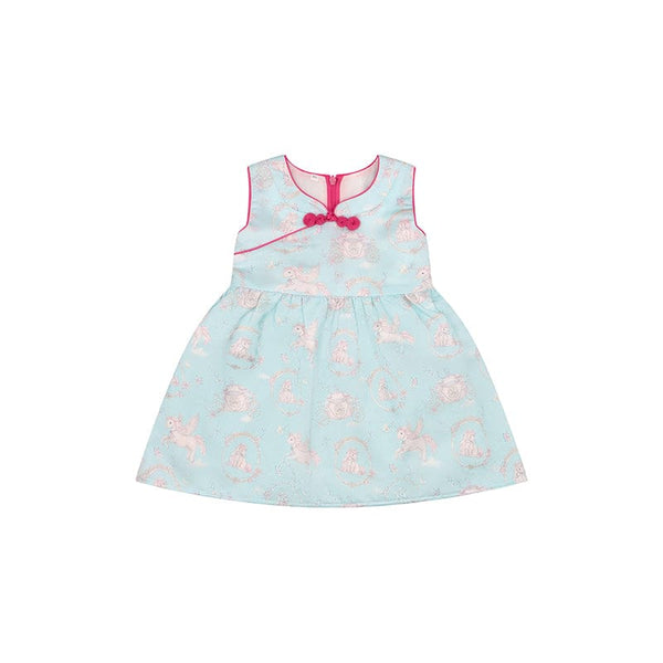 CNY Baby Girl Dress Unicorn & Carriage - Light Blue
