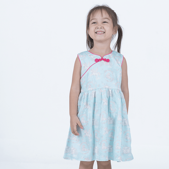 CNY Baby Girl Dress Unicorn & Carriage - Light Blue