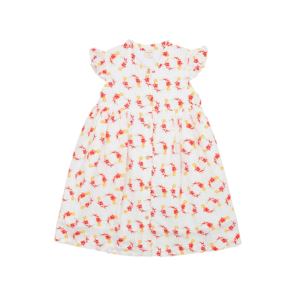 CNY Girl Ruffle Sleeve Button Down Dress Abundance Koi (Beige)