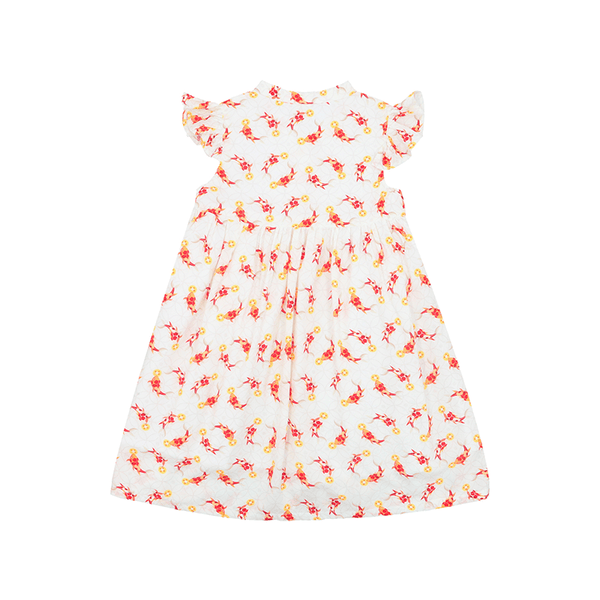 CNY Girl Ruffle Sleeve Button Down Dress Abundance Koi (Beige)