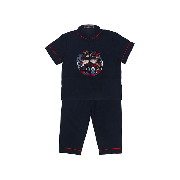 Cranes & Pine Tree CNY 2pc Set - (Navy)
