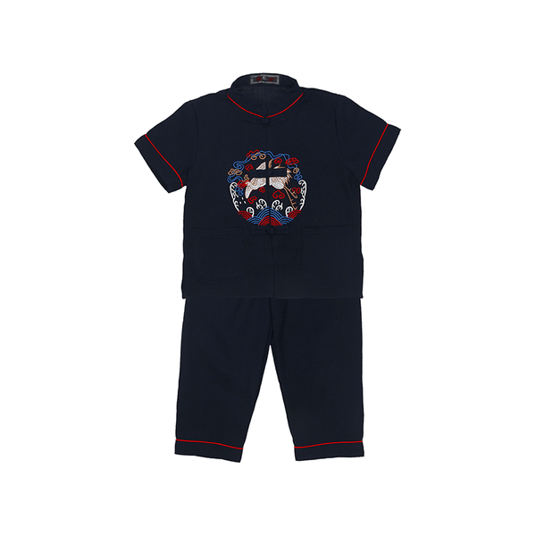 Cranes & Pine Tree CNY 2pc Set - (Navy)