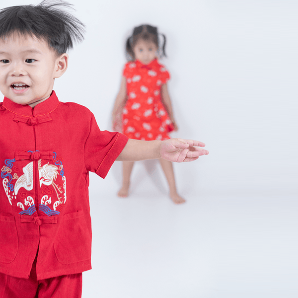 Cranes & Pine Tree CNY 2pc Set - (Red)