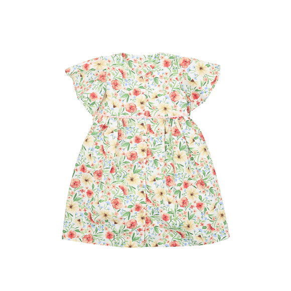 Flutter Sleeve Button Down Enchanted Blooms Dress - (Beige)
