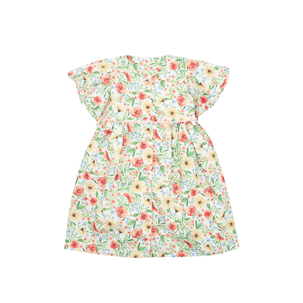 Flutter Sleeve Button Down Enchanted Blooms Dress - (Beige)