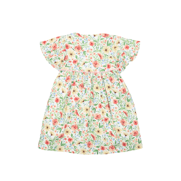 Flutter Sleeve Button Down Enchanted Blooms Dress - (Beige)