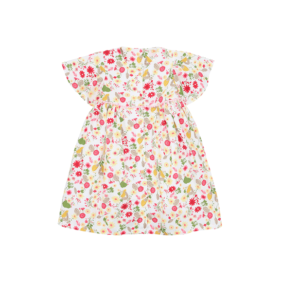 Flutter Sleeve Button Down Gerberas & Daisies Dress - (White)