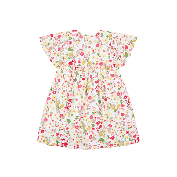 Flutter Sleeve Button Down Gerberas & Daisies Dress - (White)