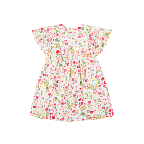 Flutter Sleeve Button Down Gerberas & Daisies Dress - (White)