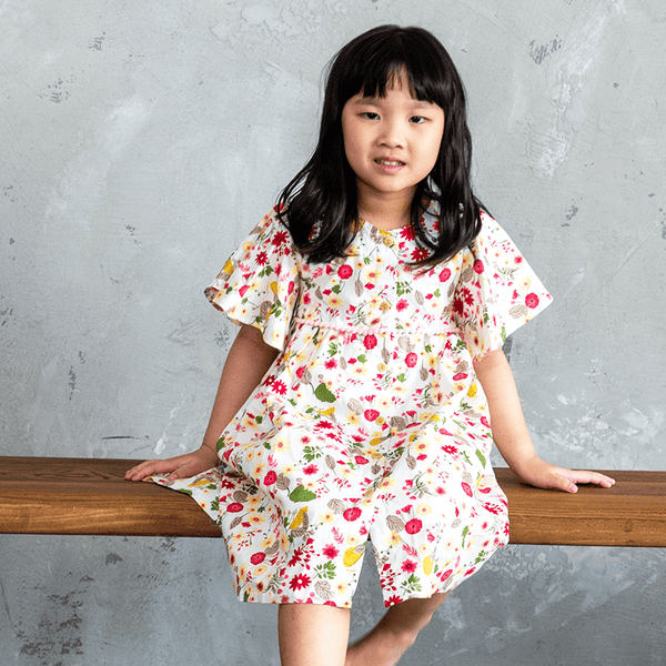 Flutter Sleeve Button Down Gerberas & Daisies Dress - (White)