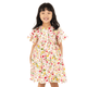 Flutter Sleeve Button Down Gerberas & Daisies Dress - (White)