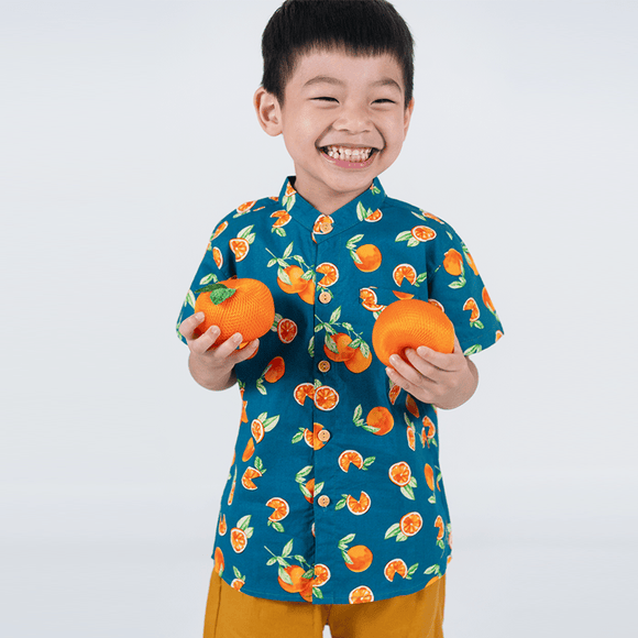 Boy Shirt Mandarin Collar - Tangerine (Green)