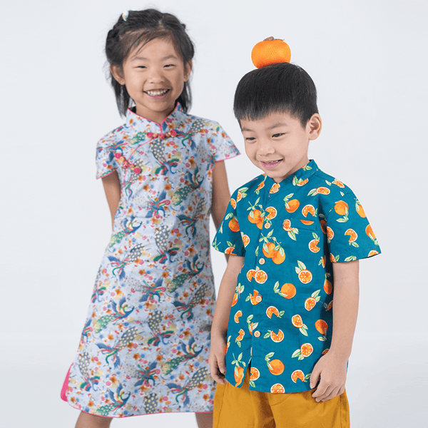 Boy Shirt Mandarin Collar - Tangerine (Green)