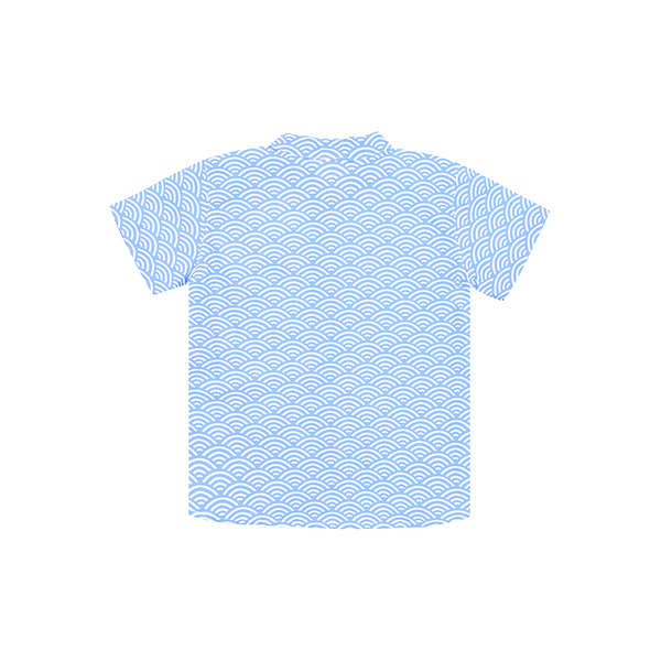 Mandarin Collar Shirt - Japanese Wave (Light Blue)