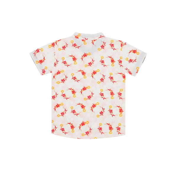 Mandarin Collar Shirt - Abundance Koi (Beige)