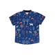 Mandarin Collar Shirt - Animals in Autumn (Navy)