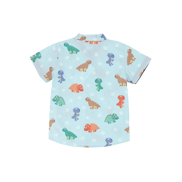 Mandarin Collar Shirt - Big Eye Dinos (Mint Green)