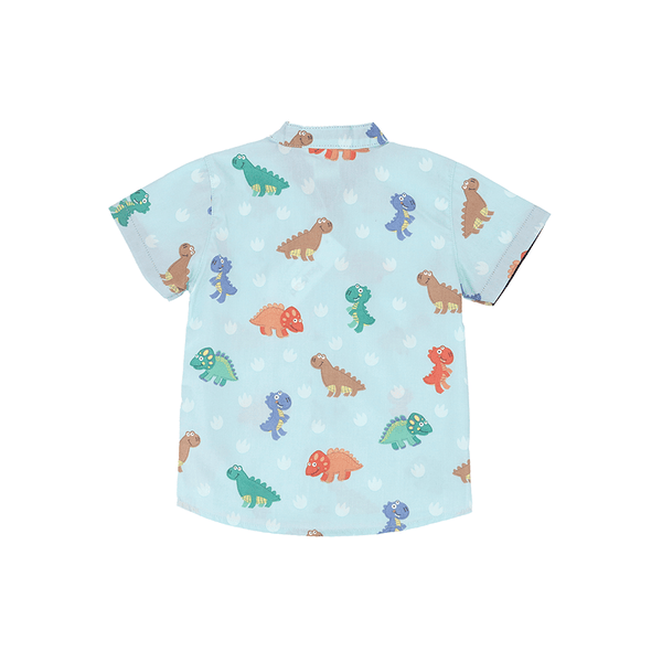 Mandarin Collar Shirt - Big Eye Dinos (Mint Green)