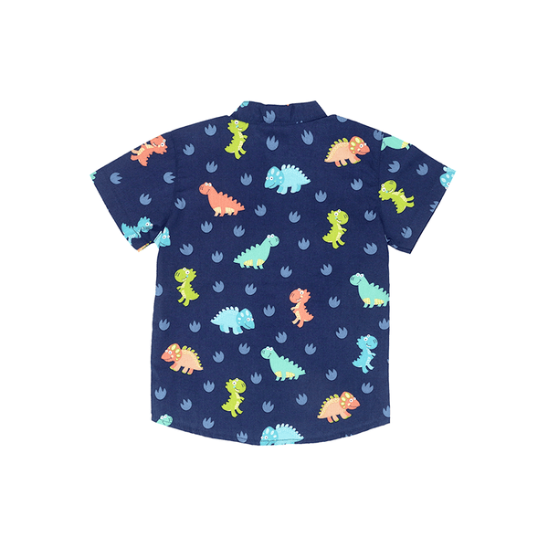 Mandarin Collar Shirt - Big Eye Dinos (Navy)