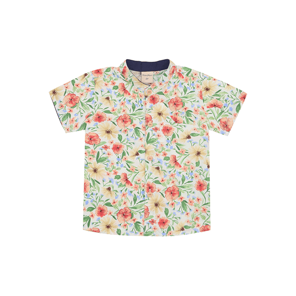 Mandarin Collar Shirt - Enchanted Blooms (Beige)