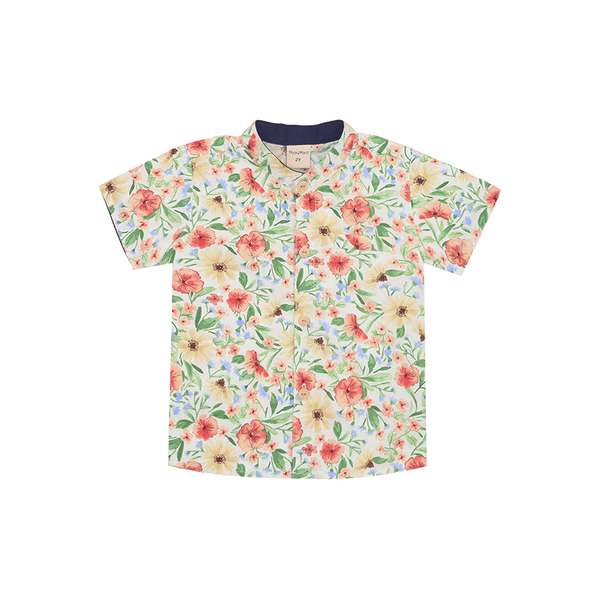 Mandarin Collar Shirt - Enchanted Blooms (Beige)