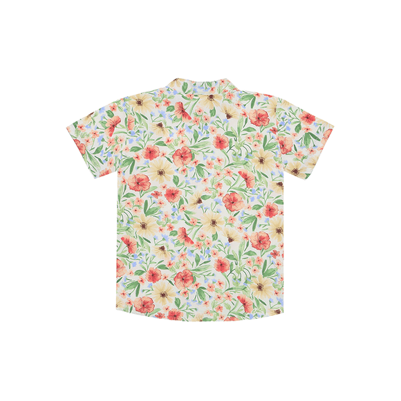 Mandarin Collar Shirt - Enchanted Blooms (Beige)