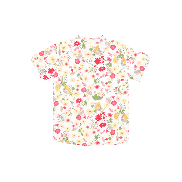 Mandarin Collar Shirt - Gerberas & Daisies (White)