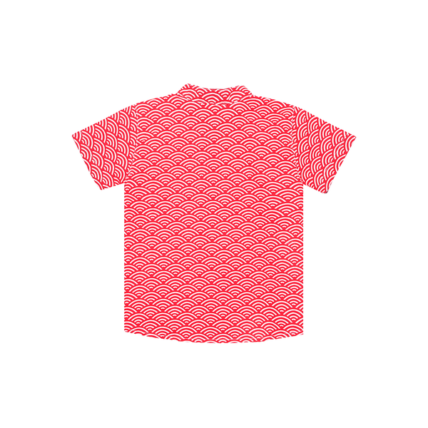 Mandarin Collar Shirt - Japanese Wave (Red)