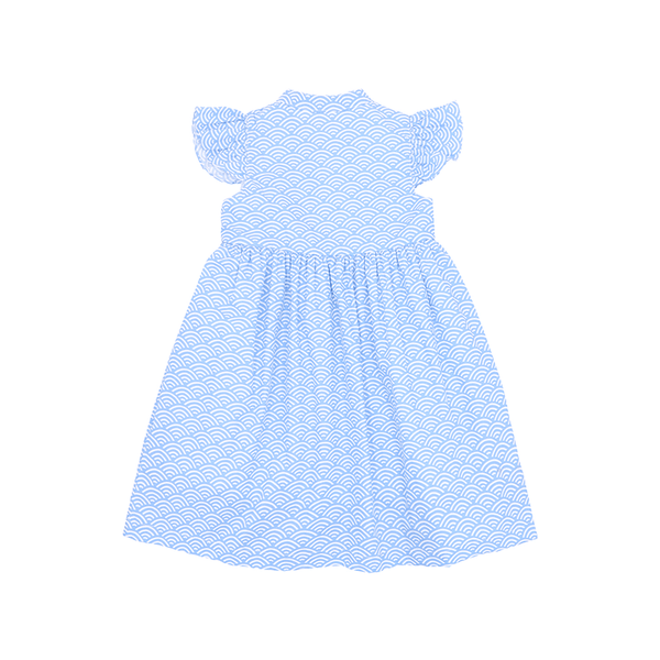 Ruffle Sleeve Button Down Japanese Wave Dress (Light Blue)