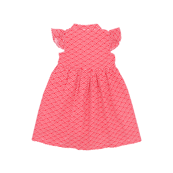 Ruffle Sleeve Button Down Japanese Wave Dress (Red)