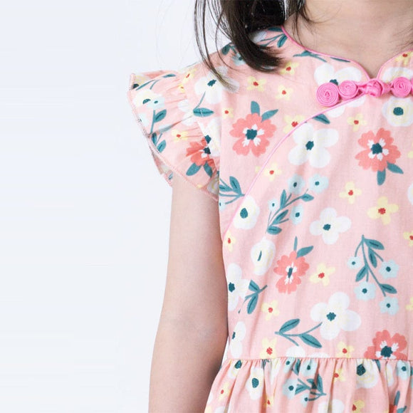 Puffy Flowers Cheongsam Dress (Pink)