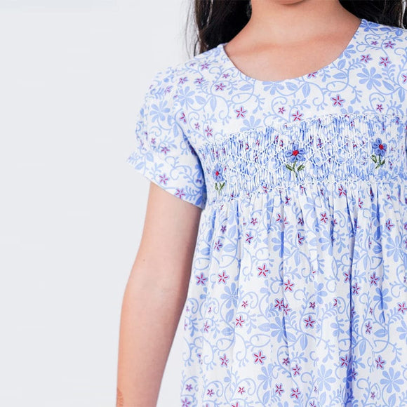 Raelynn Lilac Flower Motif Smocked Girl Dress