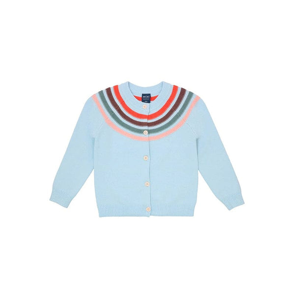 Rainbow Round Neck Cardigan (Light Blue)