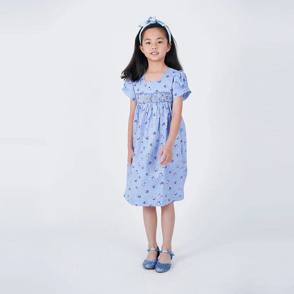 Robyn Blue & White Flowers Smocked Dress