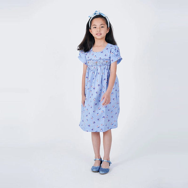 Robyn Blue & White Flowers Smocked Dress
