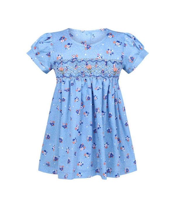 Robyn Blue & White Flowers Smocked Dress