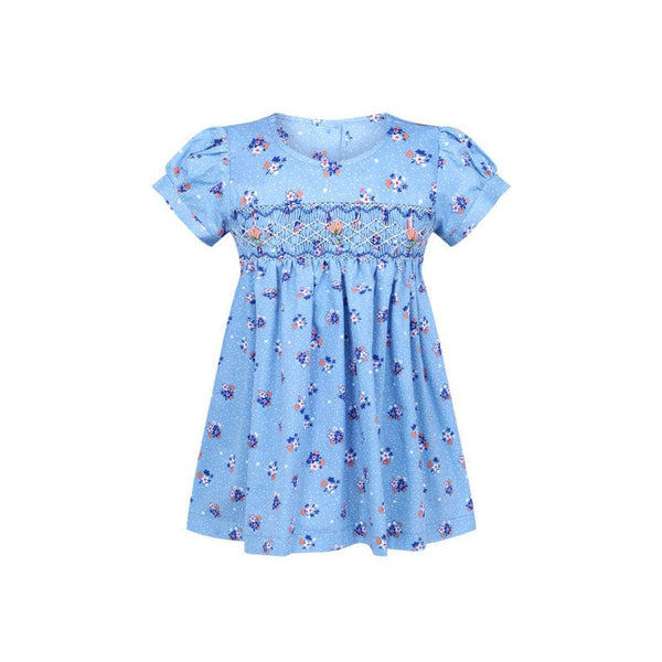 Robyn Blue & White Flowers Smocked Dress