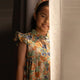 Ruffle Sleeve Button Down Flower Paradise Girl Dress (Beige)