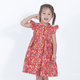 Ruffle Sleeve Button Down Joyful Blooms Girl Dress - (Red)