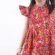 Ruffle Sleeve Button Down Joyful Blooms Girl Dress - (Red)