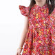 Ruffle Sleeve Button Down Joyful Blooms Girl Dress - (Red)