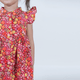 Ruffle Sleeve Button Down Joyful Blooms Girl Dress - (Red)