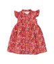 Ruffle Sleeve Button Down Joyful Blooms Dress - (Red)