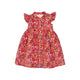 Ruffle Sleeve Button Down Joyful Blooms Girl Dress - (Red)