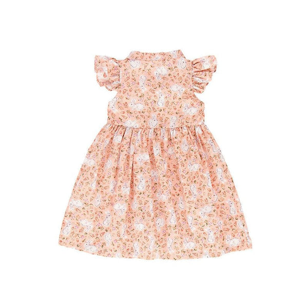 Ruffle Sleeve Button Down Bunny & Berries Girl Dress (Pink)
