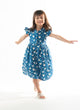 Ruffle Sleeve Button Down Graceful Swan Dress (Blue)