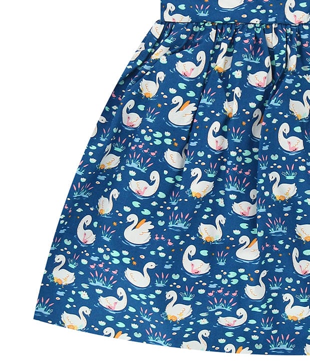 Ruffle Sleeve Button Down Graceful Swan Dress (Blue)