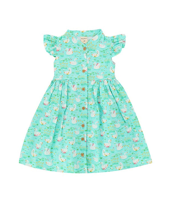 Ruffle Sleeve Button Down Graceful Swan Dress (Mint)